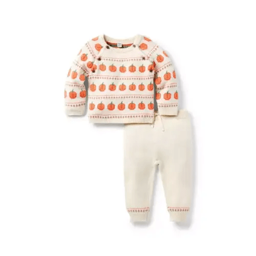 Newborn Jet Ivory Pumpkin Baby Pumpkin Fair Isle Matching Sweater Set by Janie and Jack