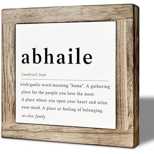 Abhaile Definition Wooden Decor Sign, Irish Home Decor, a Place or Feeling of Belonging Sign, Home Decorative Signs, Farmhouse Decors For Bedroom Living Room 5.9X5.9 Inches