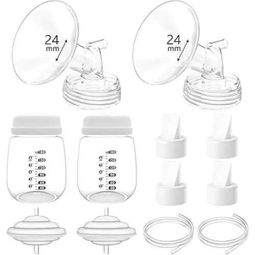 24mm Pump Parts Compatible with Spectra S1/S2/9 Plus,Spectra Replacement Pump Parts,Full Set Replace Include 24mm Flange, Duckbill Valve, Backflow Protector, Tubing and Bottle