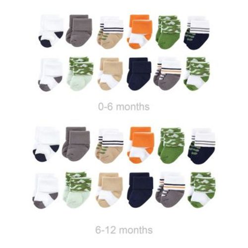 Luvable Friends Infant Boys Grow with Me Cotton Terry Socks, Camo, 0-6 and 6-12 Months