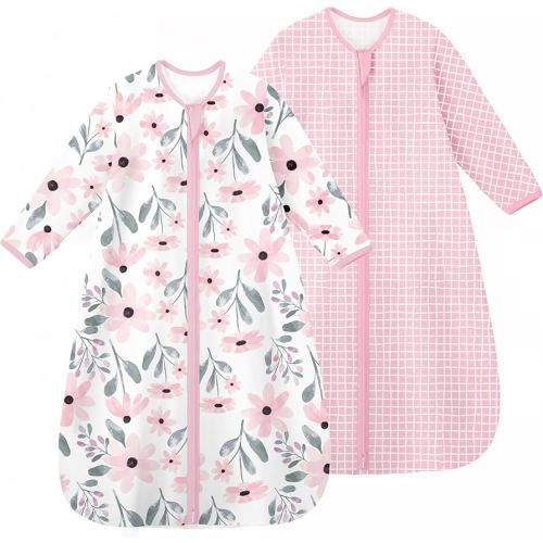 Yoofoss Baby Sleep Sack 6-12 Months Long Sleeve Wearable Blanket Baby 100% Cotton 2-Way Zipper 0.5 Tog Infants Sleeping Sack, Lightweight(Medium)