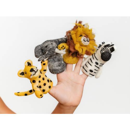 Needle Felted Safari Finger Puppets: Montessori Waldorf Toy Set