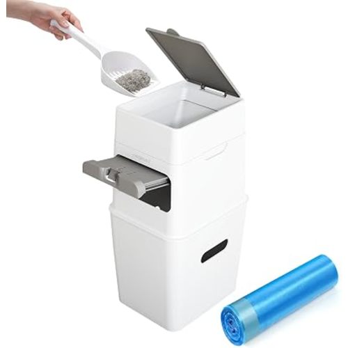 Neakasa PooGuard Litter Disposal Bin, 9.2L Trash Can for Cat Litter, Dog Waste & Diapers, with Viewing Window, Wider Opening, and 4-Month Refill Bag (White)