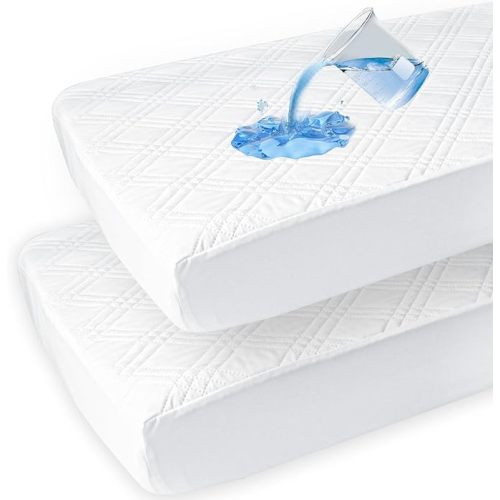 david's kids 2 Pack 52''x28'' Waterproof Crib Mattress Protector Pad Cover Stretch up to 8", Fitted Standard Crib and Toddler Mattresses, Ultra Soft and Breathable for Boys Girls Neutral, White