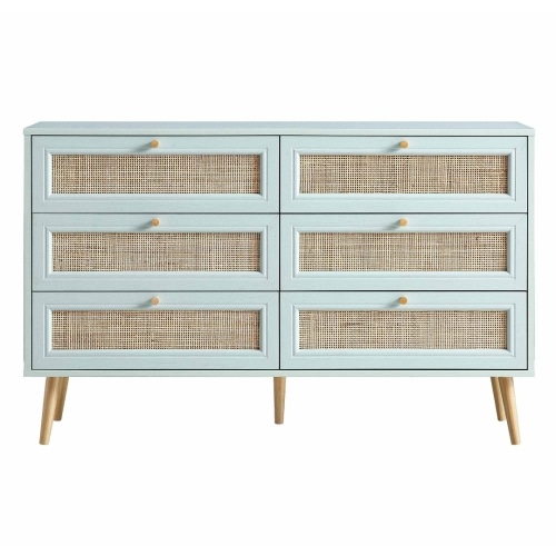 Frances Woven Rattan 6 Drawer Dresser, Mint