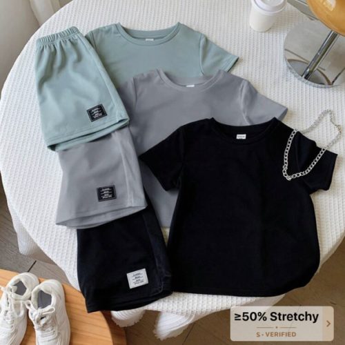 SHEIN 6pcs/Set Baby Boy/Girl Solid Color Letter Print Short Sleeve T-Shirt & Elastic Waist Shorts Basic Outfit, Spring/Summer | SHEIN USA