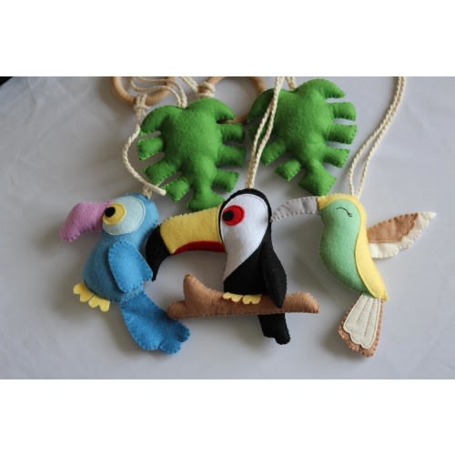 Felt Bird Hanging Toys for Baby Gym | Toucan and Parrot Set | Baby Gym Toys | Montessori Toy | Nursery Decor | Baby Shower Gift