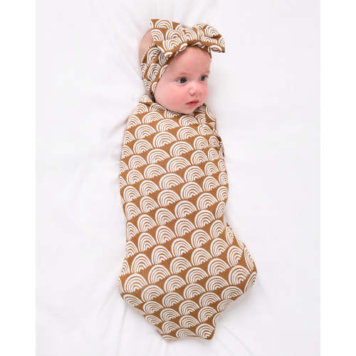 Rust Rainbows Swaddle & Luxe Bow Headband Set - Little Sleepies