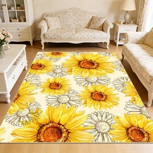 AooHHooA Sunflower Area Rug 5x7, Sunflower Rugs for Living Room Yellow