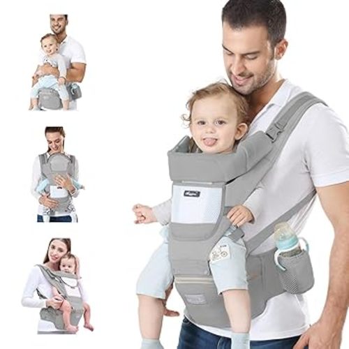 Baby Carrier Newborn to Toddler Baby Wrap Carrier with Hip Seat Kangaroo Carrier Toddler Infant Baby Holder for Men Women Dad Mom (Grey)