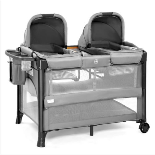 JOYMOR Twin Bassinet for Baby, Crib Bedside Bassinet, Convertible to Bedside Sleeper and Playpen, with Wheel, Brake, Foldable Side Sleeper – Joymor