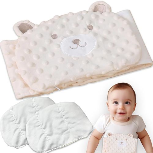 Baby Colic Relief Gripe Belt with 2 Pack Seed, Gentle Warmth Heating Pad Tummy Wrap for Soothing Gas and Upset Stomach (Beige)