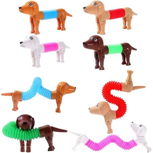 Dog pop Tubes,Toy Dog,Animal pop Tubes,Robot Dog,Fidget Toys for Kids,Sensory Toys for Kids 5-7,Dog Party Favors,Small Toys,Dog Toys for Kids,Sensory Tubes,Autism Sensory Products(4 Pack Dog)