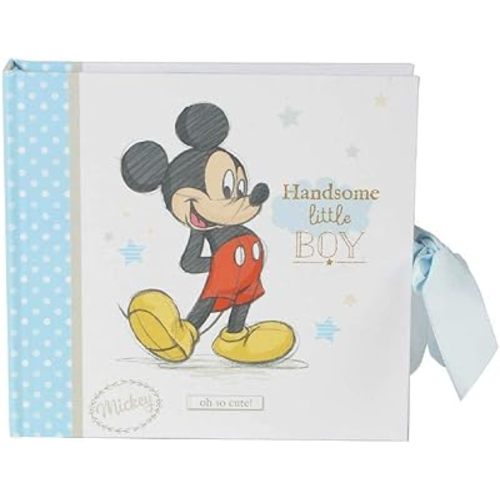 Happy Homewares Handsome Little Boy Mickey Photo Album with Blue Ribbon - 50 Pictures - Officially Licensed