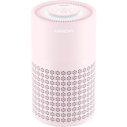 AIRROMI Air Purifier for Bedroom with HEPA 3-in-1 Filter, Pet Air Purifier for Home Cat Pee Smell, Covers Upto 990 Ft², Quiet 360° intake Air Cleaner for pet hair,allergies,Dust,Smoke A2001 Pink
