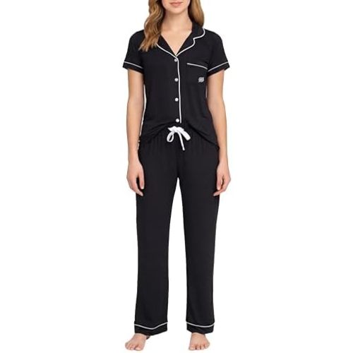 BORN Womens Button Down Pajama Set, Short Sleeve PJ Set with Pants | Soft & Breathable