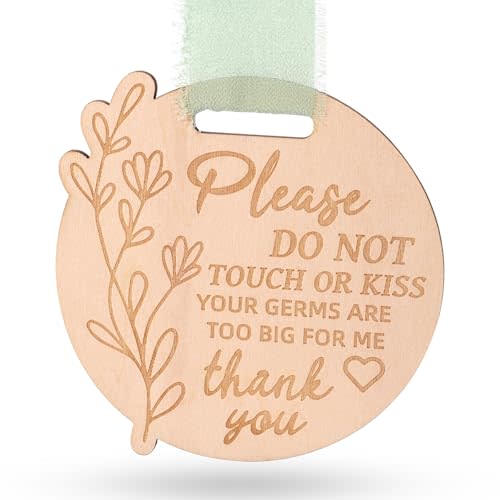Please Do Not Touch or Kiss Baby Sign, Wooden Round Baby Stroller Tag with Ribbon Please Don’t Touch Sign No Touching Kissing Signs for Newborn (Wood Color)