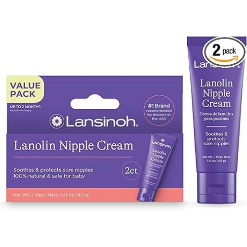 Lansinoh Lanolin Nipple Cream Safe for Breastfeeding Baby, 100% Natural Nipple Butter for Mom, Breastfeeding Essentials, 1.41 Ounces (2 Pack)