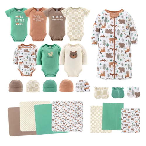 The Peanutshell Newborn Baby Layette Gift Set for Baby Boys, Woodland Animals, 23 Essential Pieces, 0-3 Months