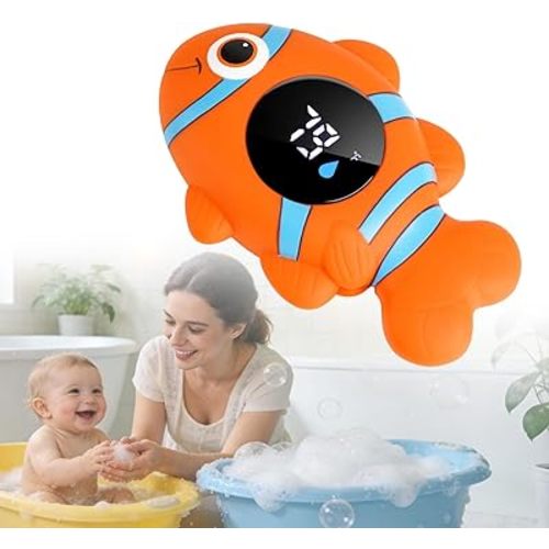 Baby Bath Thermometer, with LED Display and Temperature Warning,Kids' Bathroom Safety Products, Newborn Bath Safety Toy Thermometer (Clownfish)
