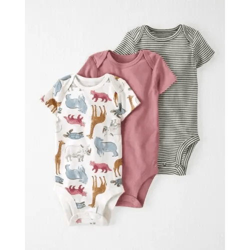 Baby Organic Cotton Rib 3-Pack Animal & Striped Bodysuits - Little Planet | Carter's