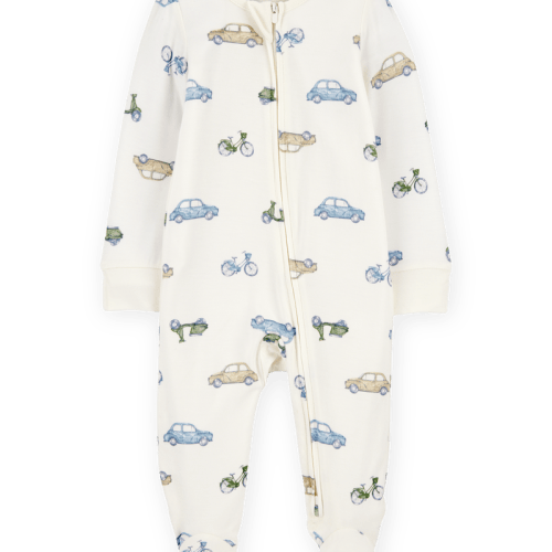 Ivory Baby Boy Car Print 2-Way Zip PurelySoft Sleeper Pyjamas - Ivory | Carter’s Oshkosh Canada
