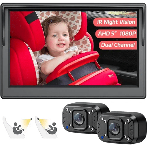 Itomoro Baby Car Camera, Dual Channel 5 inch Display with 2 IR Night Vision Camera, Easily Install Baby Car Mirror 1080P Clear Car Baby Camera for Rear Facing Seat Backseat ACZ403