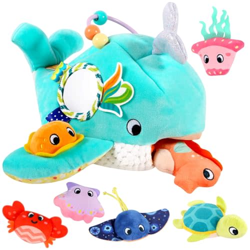 FREYBLI Baby Toys 6-12 Months - Soft Ocean Adventure Toy with Rattle, Crinkle Paper, Squeaker, Mirror - Baby Sensory Toys for 6-9-12 Month Developmental, Montessori Toys for 1 Year Old Boy Girl Gifts
