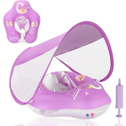 LOOWARTS Baby Pool Float with Canopy and Safety Seat,Infant Swim Float & Pool Float & Baby Water Float & Swimming Floats UPF50+ UV Protection for Kids from 3 to 36 Months.(S:3-12 Month/L:6-36 Month)