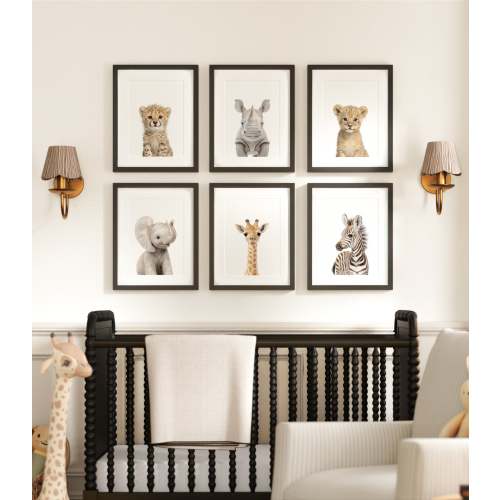 Baby Safari Animals Nursery Decor - African Animals Set of 6 Prints - 8x10 · Black Frame with Mat - African Animals Set of 6 Prints – The Crown Prints