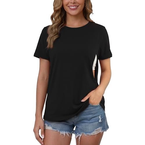 Ecavus Women's Nursing Shirts for Breastfeeding with Hidden Zipper Soft Breastfeeding Tops for Women
