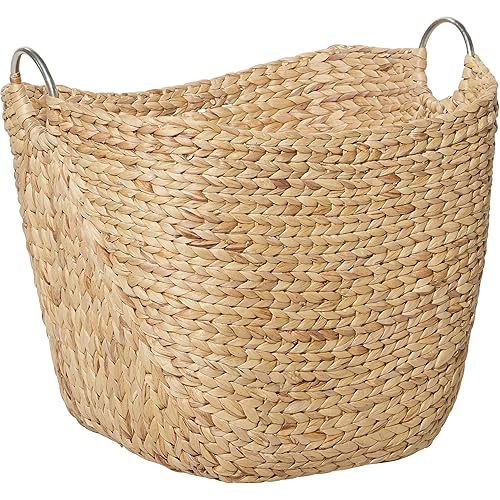 Deco 79 Seagrass Handmade Decorative and Functional Storage Basket Large Woven Basket Organizer with Ring Metal Handles, Basket for Storage 21" x 17" x 19", Brown
