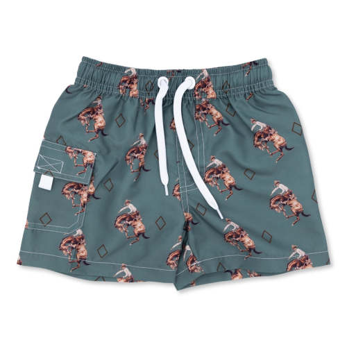 Teal Bronc Swim Trunks