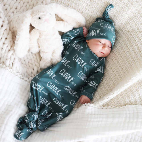 Personalized Font Duo Newborn Baby Knot Gown | Best Selling Neutrals