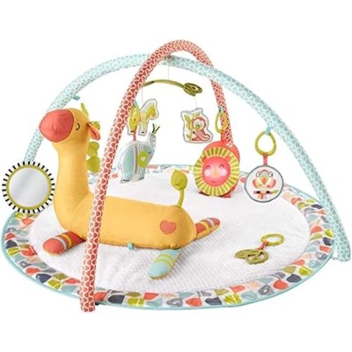 Fisher-Price Go Wild Gym & Giraffe Wedge, infant activity gym with large playmat, musical toy and tummy time support wedge for babies
