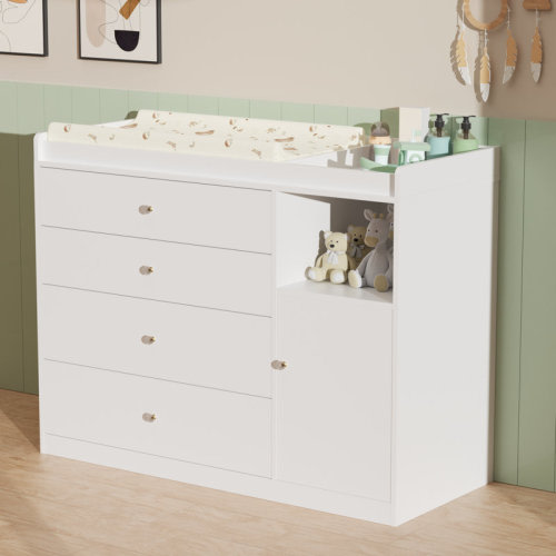 Latitude Run® Baby Diaper Changing Station Infants Nursery Organizer 5 Drawers Storage Dresser with Removable Changing Top, 45.28'' x 17.64'' x 36.22''H,White & Reviews | Wayfair