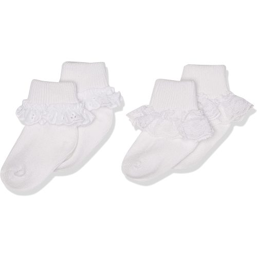 Jefferies Socks 2 Pack Eyelet Lace Trim And Lace Trim Sock - White/White - 3-12 Months