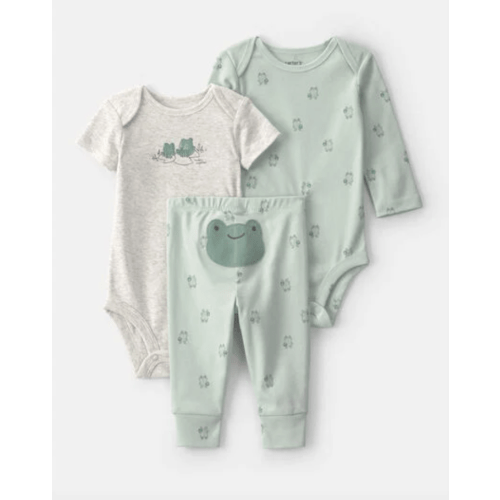 Baby 3-Piece Frog Bodysuit & Pant Set - Green/Grey | Carter's