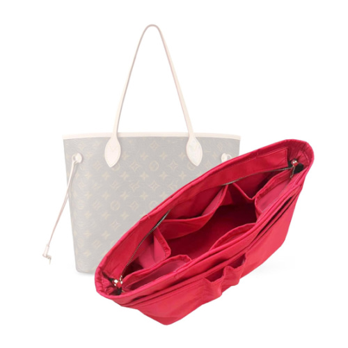Waterproof Nylon Purse Organizer for Neverfull MM with zipper, Lv Neverfull Bag Organizer MM Nylon, Neverfull GM Insert Handmade Snug Sturdy Gold Zipper (For Neverfull MM, Red)