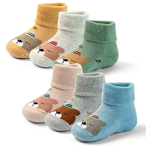 HowJoJo Baby Girl Winter Socks With Grips For Baby Warm Non Slip Socks Baby Boys Thick Terry Socks