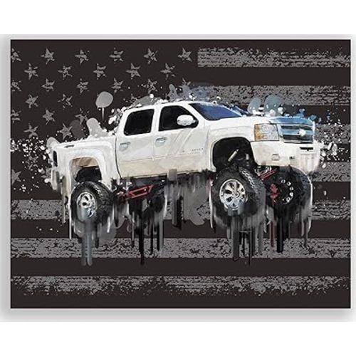 Inspirational Wall Art Co. - American Flag White Truck - Lifted Diesel Country Chevy Boys Motivational Quotes Posters - Print Home Gift Bedroom Decor - 11X14 inches