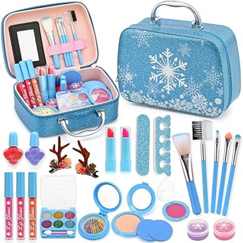 Real Washable Makeup Kit for Girls - Non-Toxic Kids Play Make Up Set Toy for Toddlers Children, Princess Toys Birthday & Christmas Gift ideas for Ages 5 6 7 8 9 10 11 12 Year Old Girls