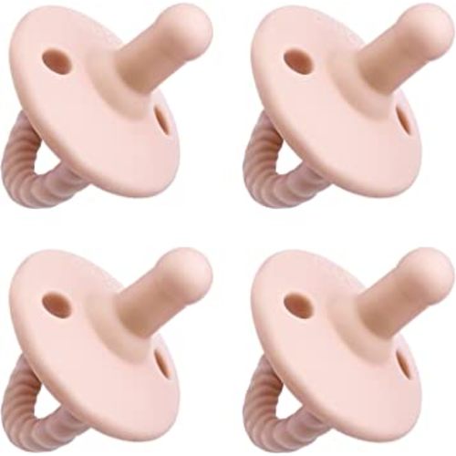 Comfy Cubs Baby Pacifiers, 4 Pack for 0-6 Months - Soft Breast-Like Nipple Shape - CPSIA Compliant Silicone Pacifier for Newborns - Girl Pack Baby Essentials - Ideal Newborn Gift Set - Pink