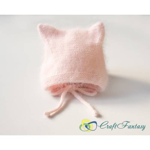 Hand Knitted Angora Baby Kitty Bonnet Winter Hat for baby Made To Order