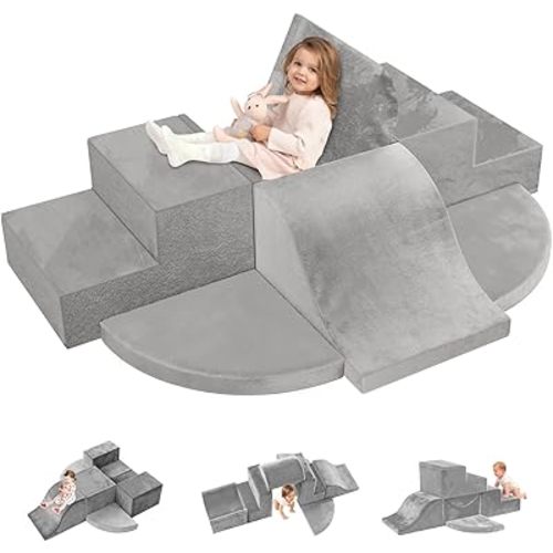 JWPEHOE 7-Piece Toddler Climbing Toys Indoor, Foam Climbing Blocks Soft Play Structures, Climbing Toys for 1 Year Old, Multi-Color Combinations Climbing Blocks, Indoor for Toddler1-3, Infant, Baby