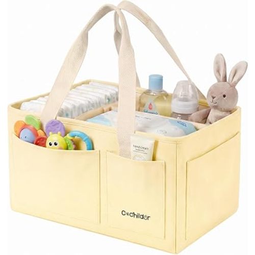 Canvas Baby Diaper Caddy Organizer with Handle, Pale Yellow