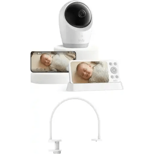 eufy - Baby Monitor E21 with Crib Mount, Split Screen, 4K HD Camera, 5'' 720p Display - White