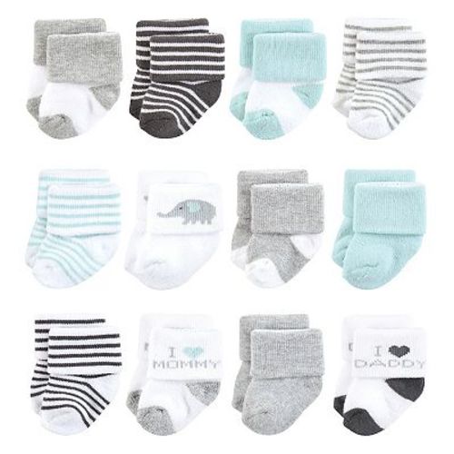 Hudson Baby Unisex Baby Cotton Rich Newborn and Terry Socks, Mom and Dad Gray Mint
