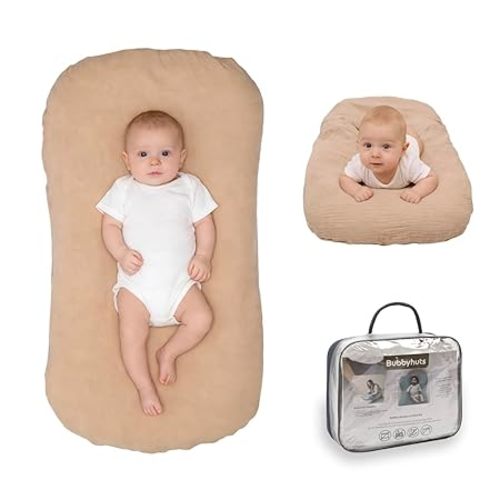 Baby Lounger - Snuggle Cozy Me Infant Lounger for Newborn 0-12 Months, Muslin Cover，Portable Breathable & Soft Baby Nest Lounger for Home and Travel - Coffee