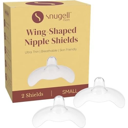 Snugell Wing-Shaped Nipple Shields for Breastfeeding, Small 16mm – 2-Pack Ultra-Thin Food-Grade Silicone Nursing Shields – Newborn Latch Support for Flat, Inverted or Sore Nipples – BPA-Free with Case